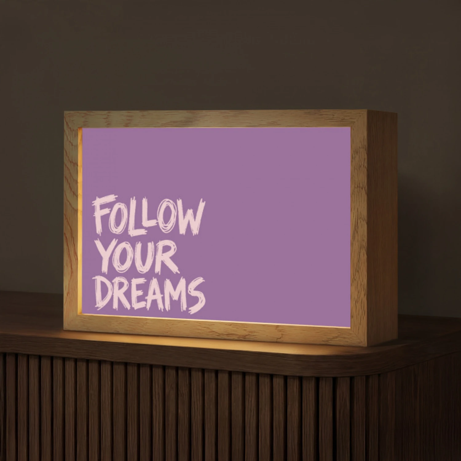 Follow your dreams - Paars - Penseeltextuur Light Box met kabel (Tafellamp) klein -z3d_website