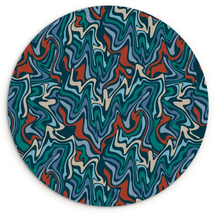 Golven - Retro - Blauw - Patroon Wandcirkel plexiglas klein 852 -3d
