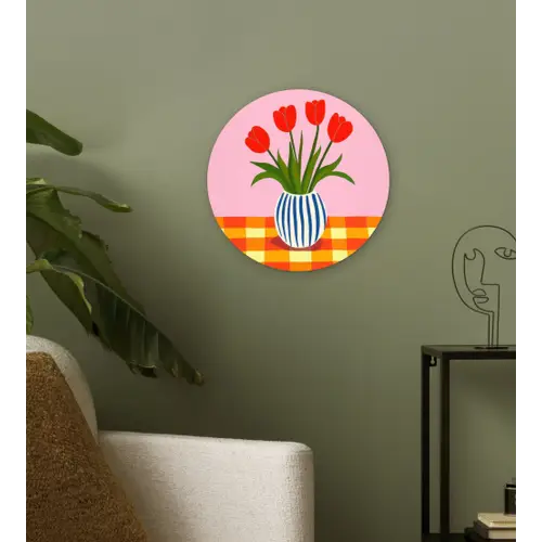 Tulpen - Roze - Vaas Wandcirkel kunststof plaat 5mm dik klein -sfeer3
