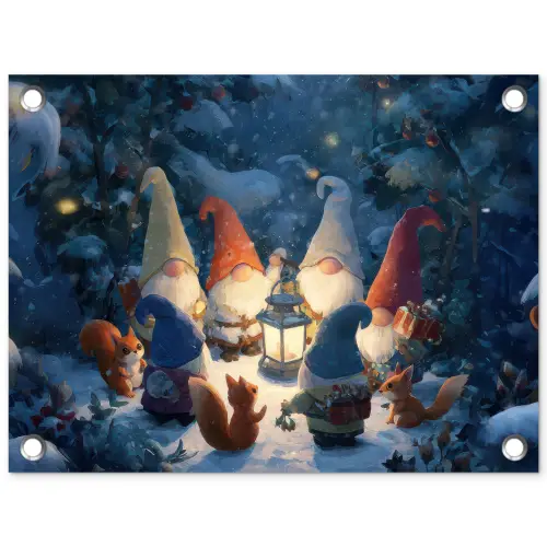 Winter - Gnooms - Eekhoorns - Meerkleurig tuinposter los doek klein -3d