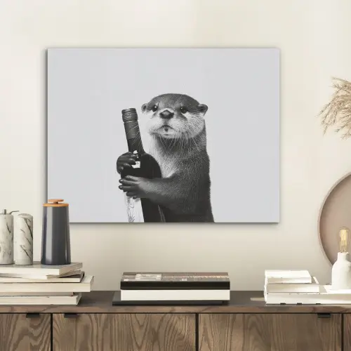 Wijnfles - Otter - Zwart PET vilt klein -sfeer1