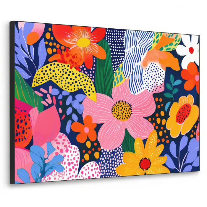 Kleurrijk - Bloemen - Abstract - Stippen Textielframe - compleet frame klein -3d
