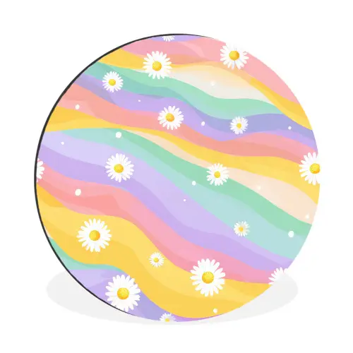 Madeliefjes - Kleurrijk - Pastel - Vrolijk Wandcirkel aluminium klein -3d
