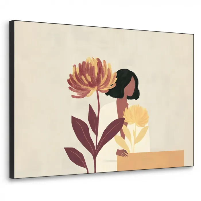 Vrouw - Minimalistisch - Bloem Textielframe zwart klein -3d