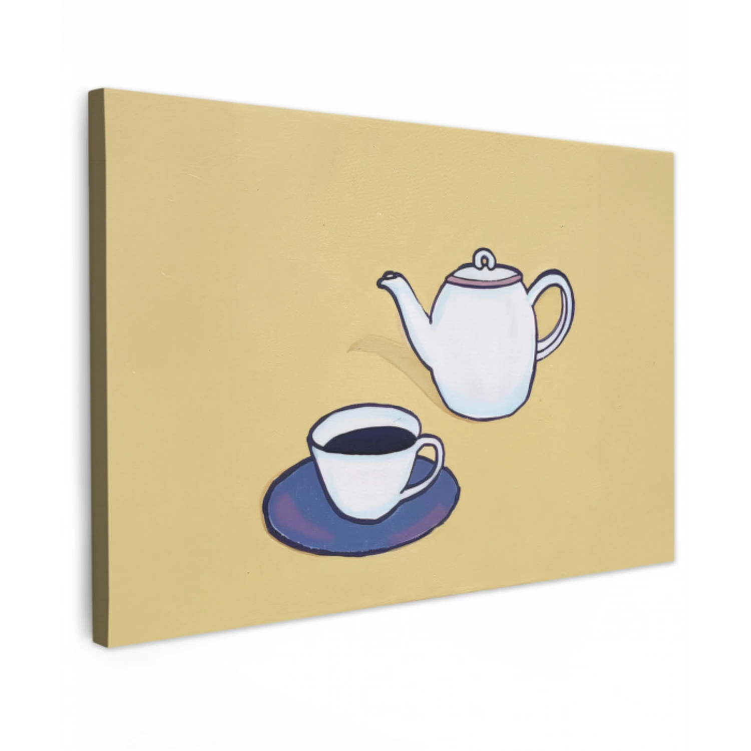 Theepot - Kopje - Beige - Illustratie Tuinposter op houten frame 2 cm dik klein -3d