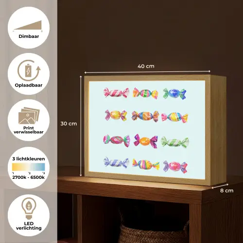 Snoepjes - Realistisch - Kleurrijk Light Box met batterij (Wandlamp) middel -USP_websiteoverzichtNL