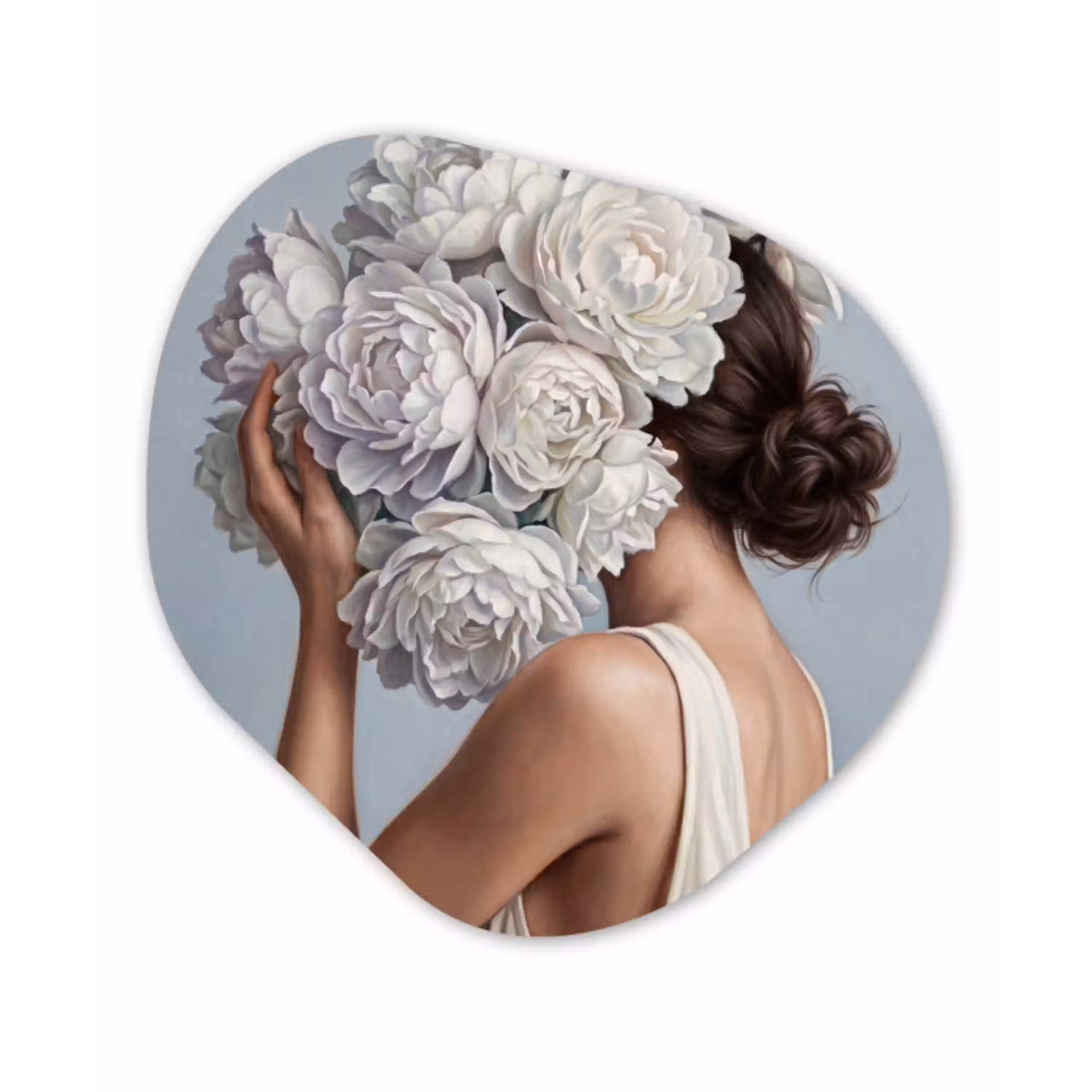 Bloemen - Vrouw - Wit Wandcirkel Organisch Forex 3mm klein -3d
