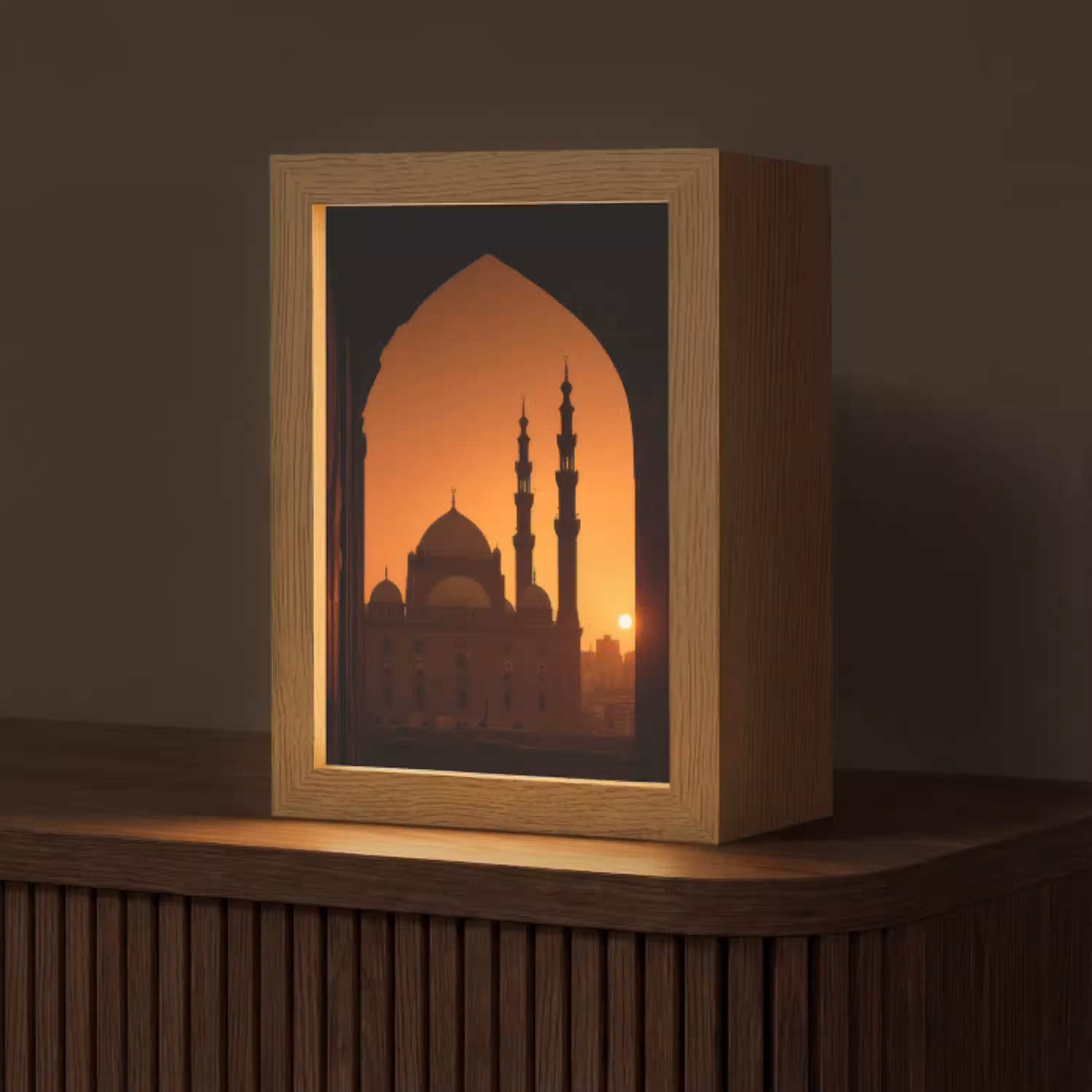 Moskee - Oranje lucht - Islamitisch Light Box met kabel (Tafellamp) klein -z3d_website