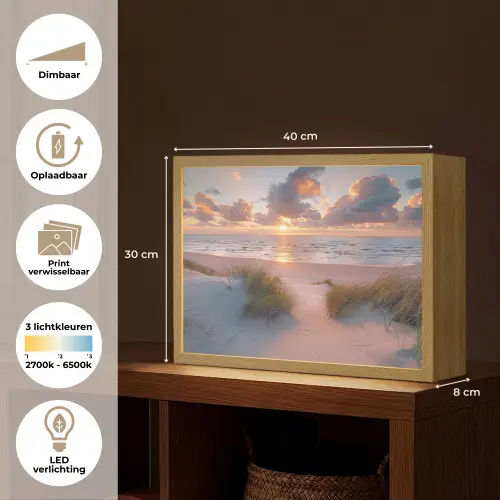 Zonsondergang - Zee - Strand - Duinen - Natuur Light Box met batterij (Wandlamp) middel -USP_websiteoverzichtNL