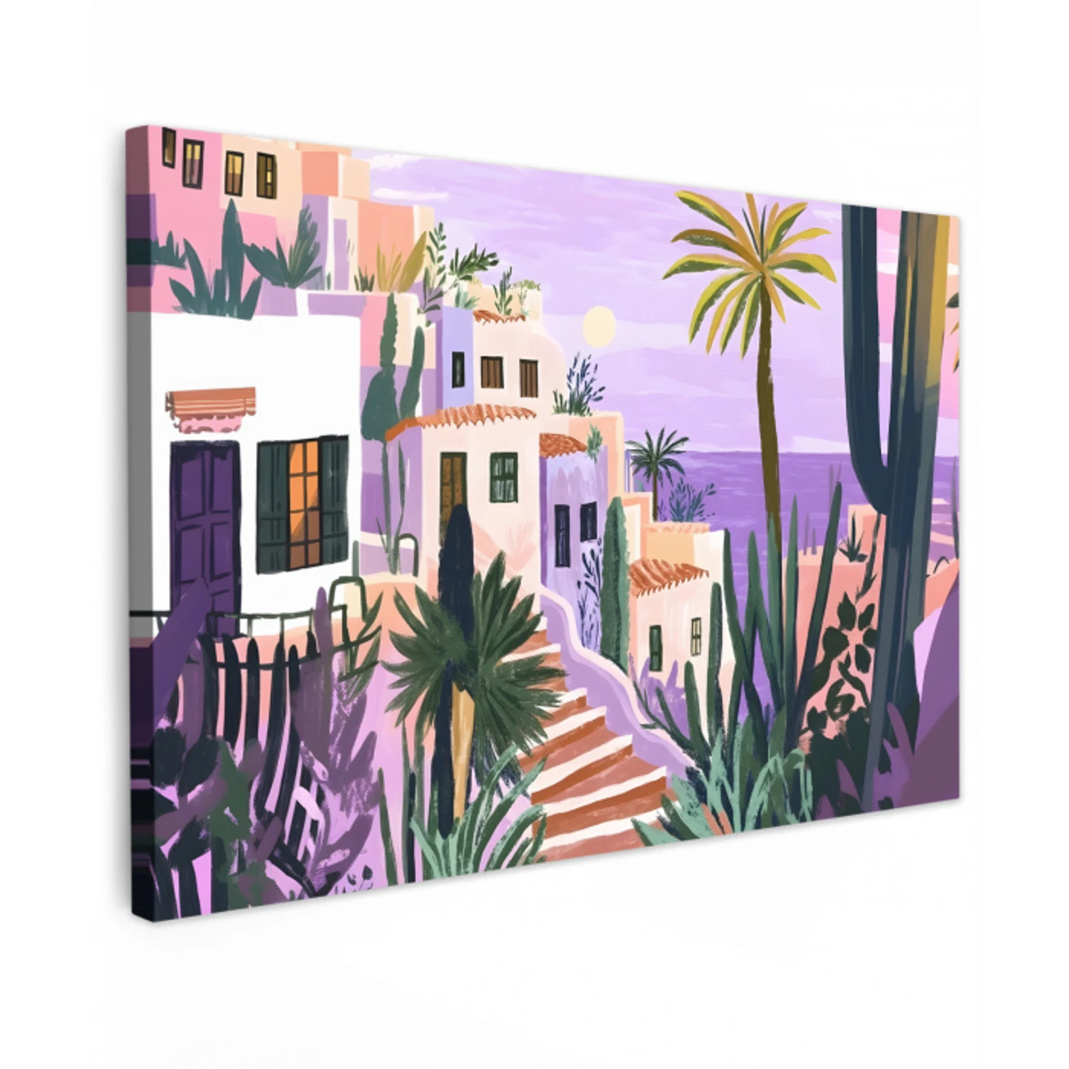 Huizen - Minimalistisch - Palmbomen - Kust canvas 2cm klein -z3d