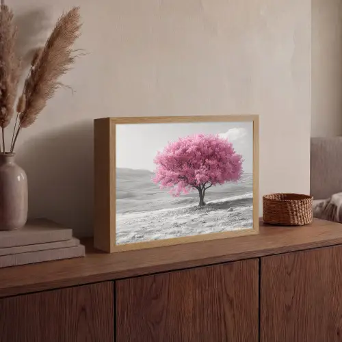 Boom - Natuur - Roze - Zwart wit Light Box met batterij (Wandlamp) middel -sfeer2