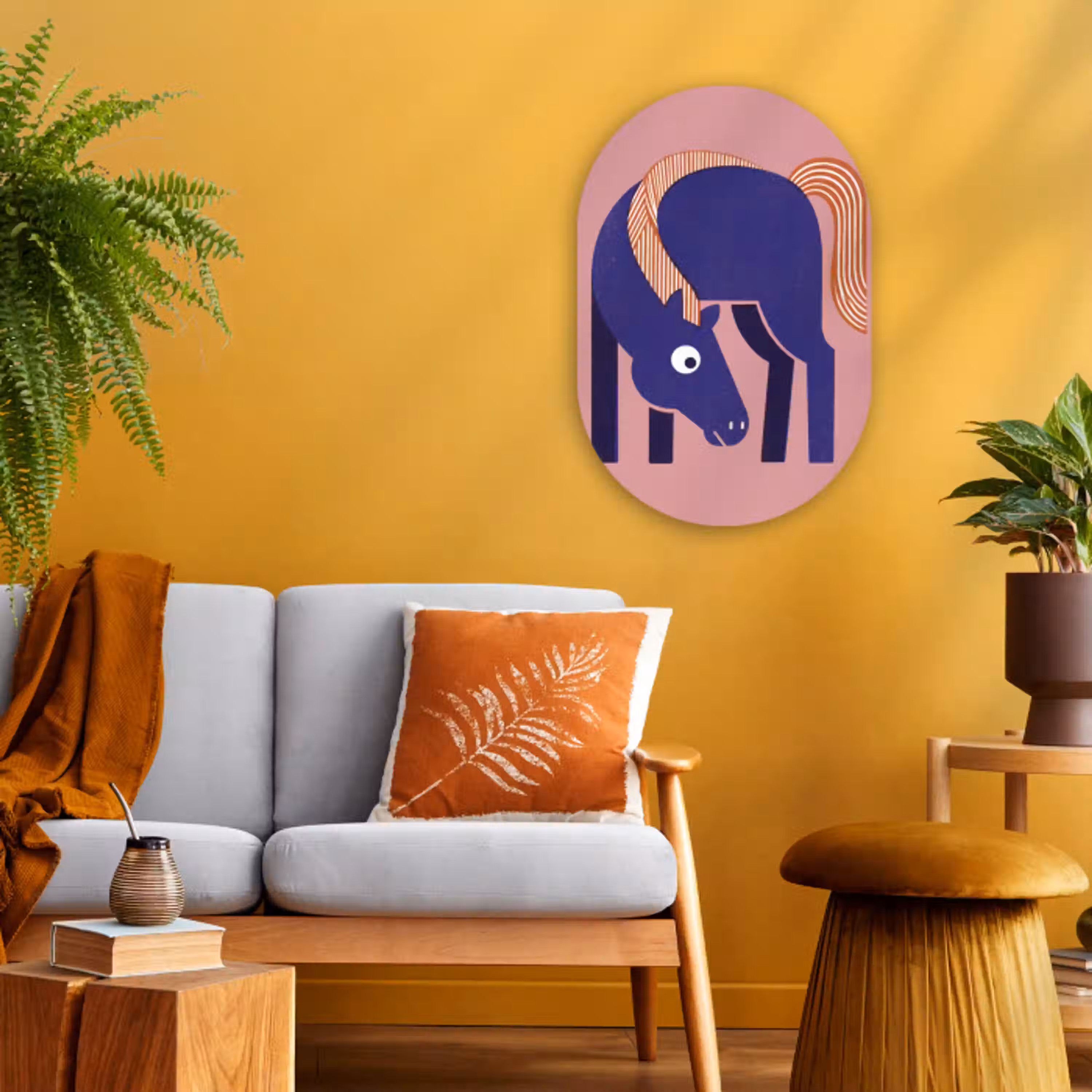 Paard - Abstract - Dieren - Modern - Blauw Wandcirkel Ovaal Forex klein -sfeer4
