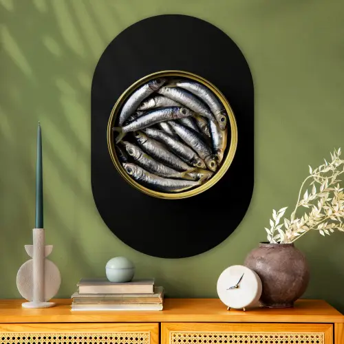 Sardines - Vissen - Rond - Zwart Wandcirkel Ovaal Glas middel -sfeer2