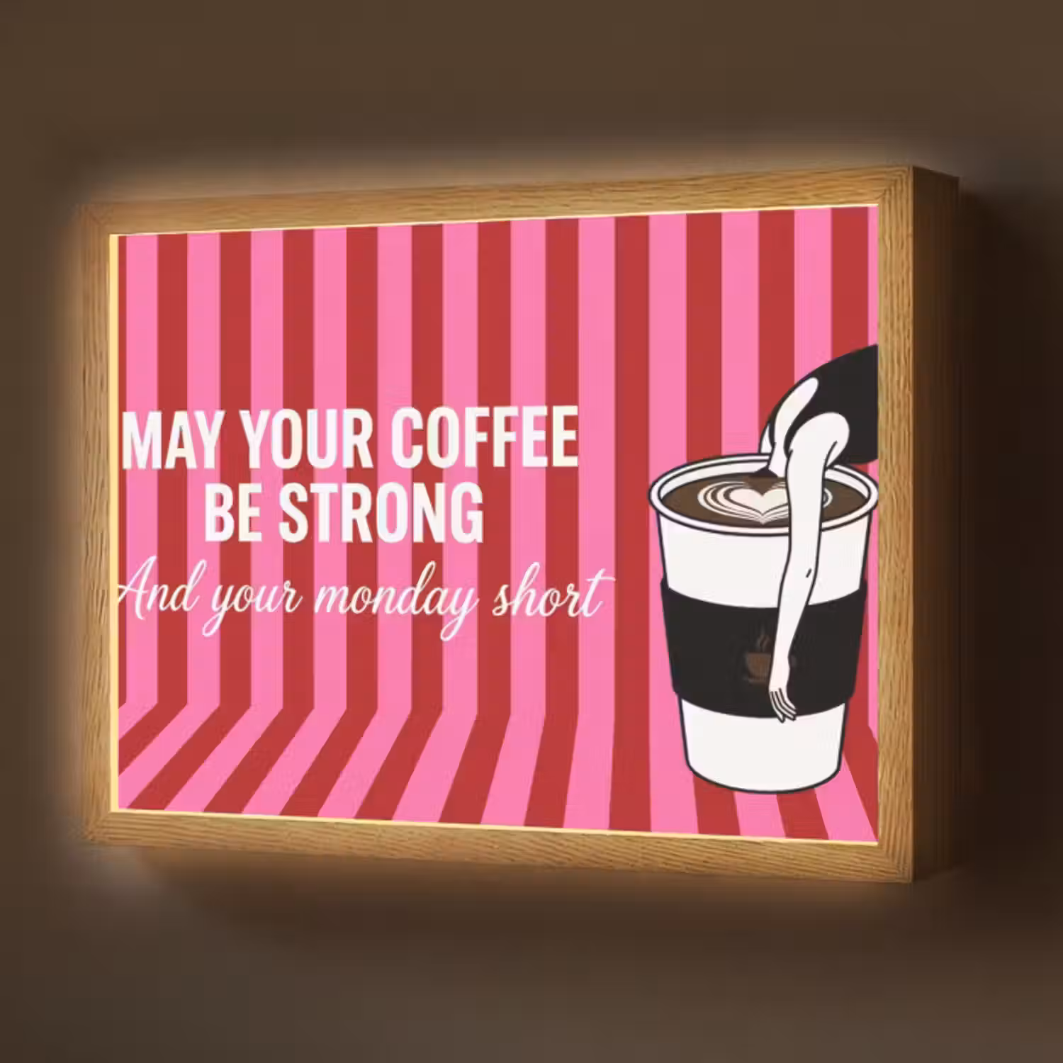 Lightbox - Wandlamp - Roze - Strepen - Koffie - Maandag