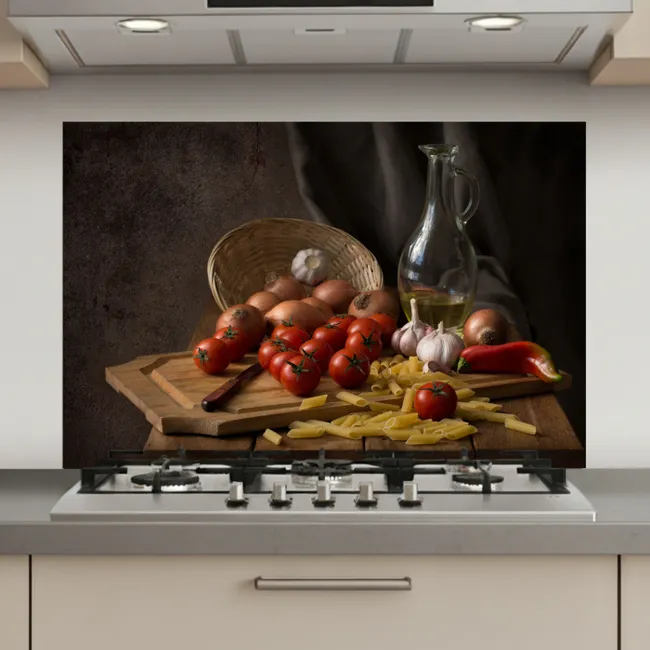 Snijplank - Groente - Stilleven - Pasta - Uit - Tomaat - Snijplank keuken achterwand spatscherm klein -3d_website