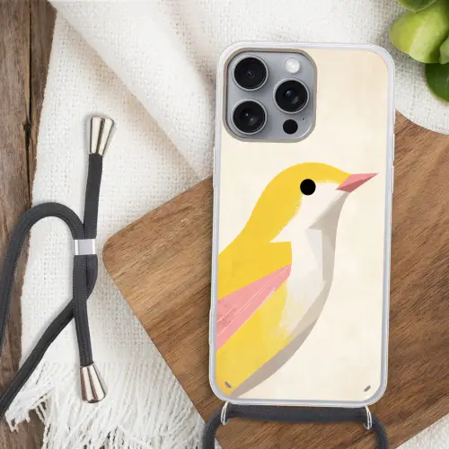 Vogel - Minimalistisch - Geel Hoesje iPhone 16 Pro Max met koord klein -sfeer4
