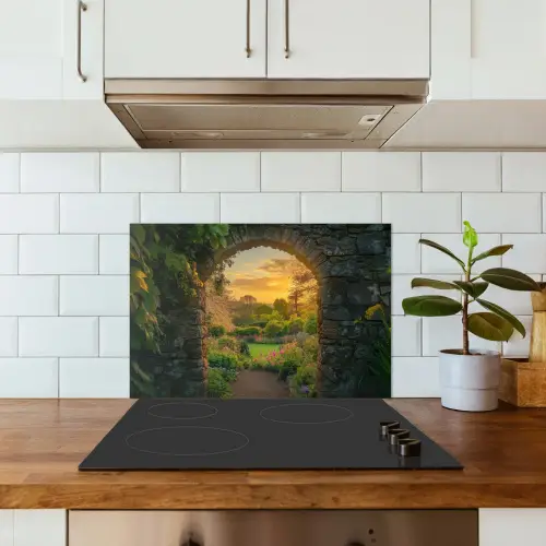 Poort - Planten - Zonsondergang keuken achterwand spatscherm klein -sfeer2
