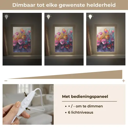 Bloemen - Paars - Kleurrijk - Handgeschilderd - Kunst Light Box met kabel (Tafellamp) klein -USP_dimbaarNL