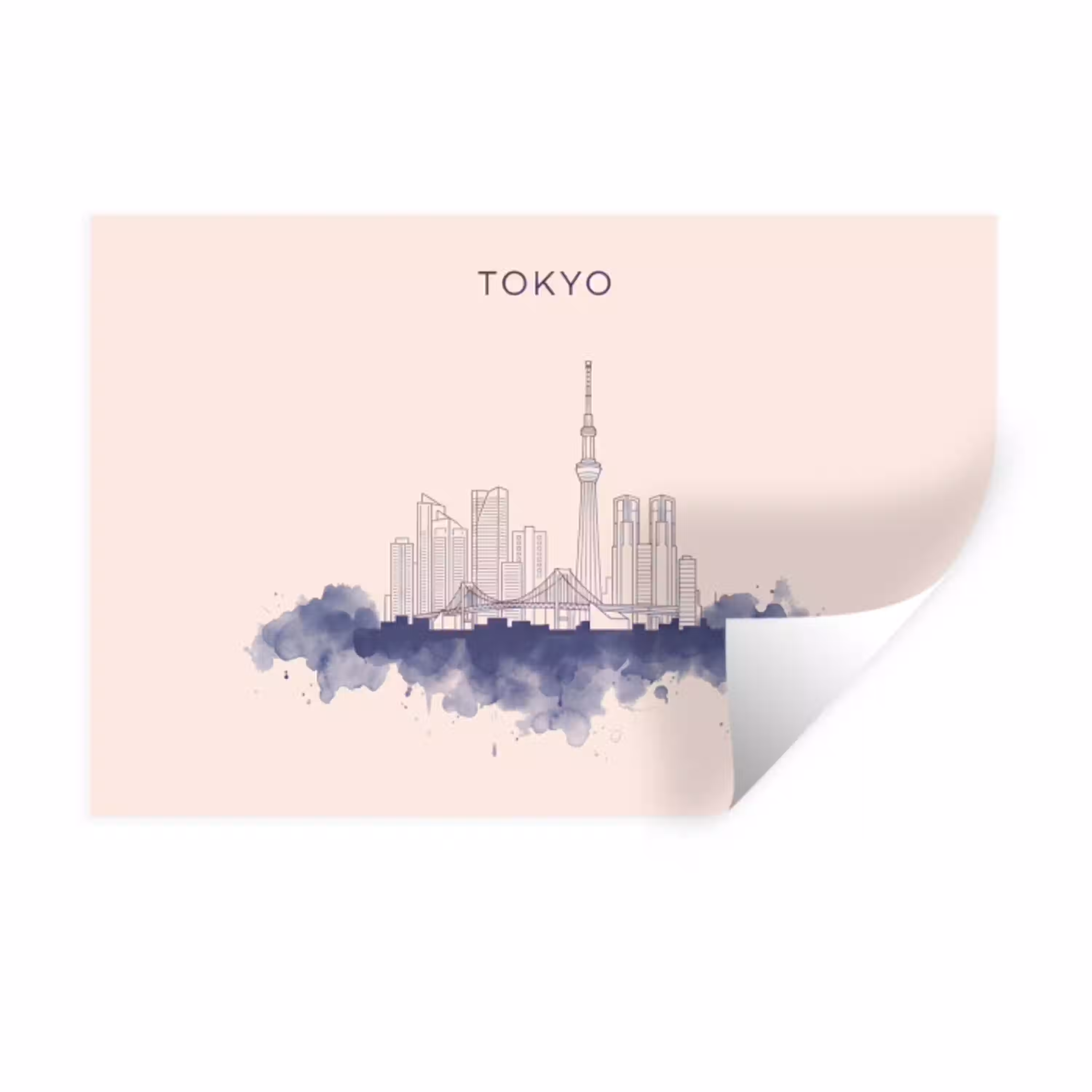 Tokyo - Skyline - Stad - Abstract - Blauw Muursticker klein -3d