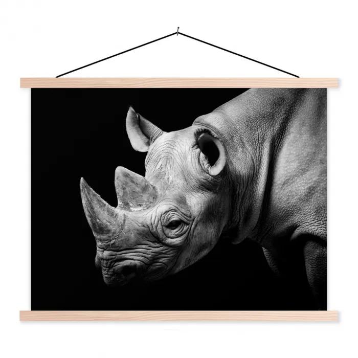 Dieren - Neushoorn - Zwart - Wit - Portret textielposter latten blank klein -3d