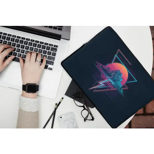 Wolk - Bliksemschicht - Driehoeken - Lijnen laptophoes neopreen klein -bureau