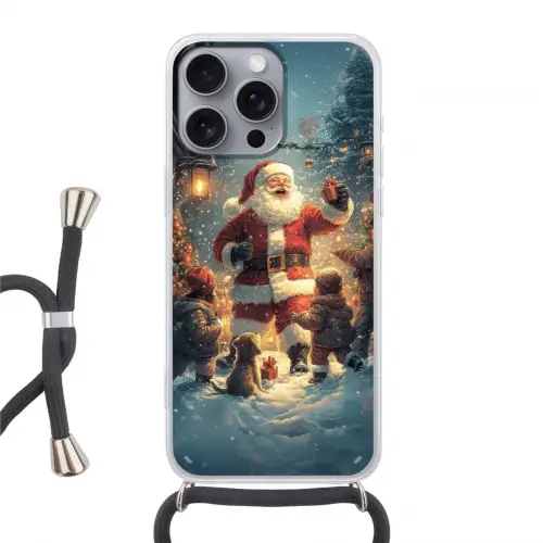 Kerstvreugde - Sneeuw - Kleurrijk Hoesje iPhone 16 Pro Max met koord klein -3d