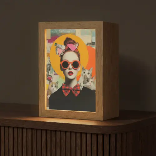 Vrouw - Bril - Strik - Retro Light Box met kabel (Tafellamp) klein -z3d_website