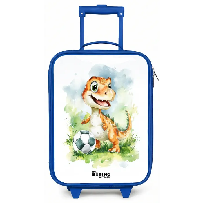 Dino met voetbal in kleurrijk veld Kinderkoffer - Blauw klein -zz3dotto
