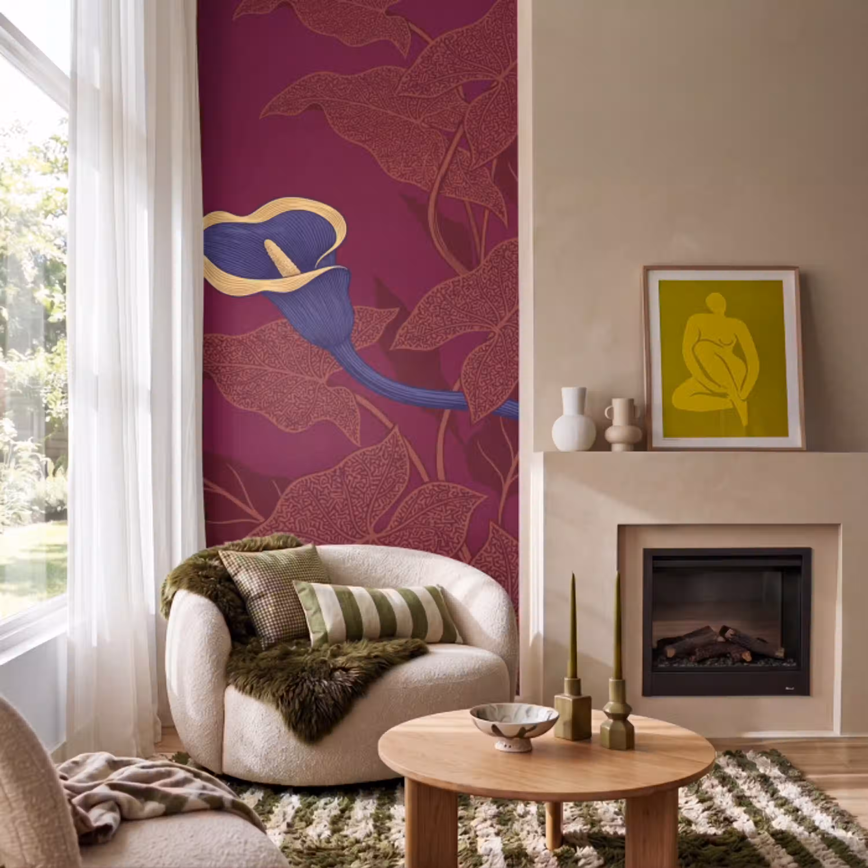 Bloemen - Modern - Paars Behang Vlies klein -sfeer2