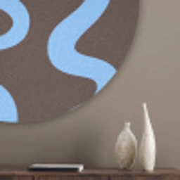 Kronkelende lijnen - Blauw - Bruin - Minimalistisch Akoestische PET Vilt - Rond klein 838 -sfeer5_closeup