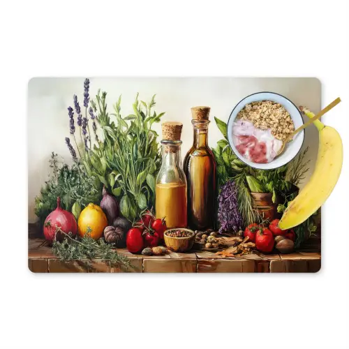Stilleven - Kruiden - Specerijen - Fruit - Kleurrijk Placemat vinyl groot -zzzproduct_Kitchenyeah-website