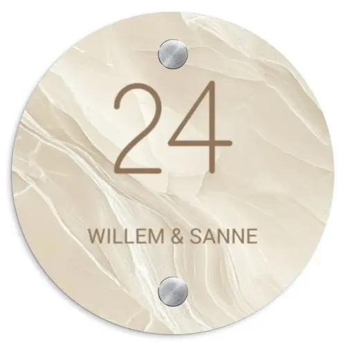 Vierkant - Beige - Marmer - Klassiek Naambord Rond klein -3d