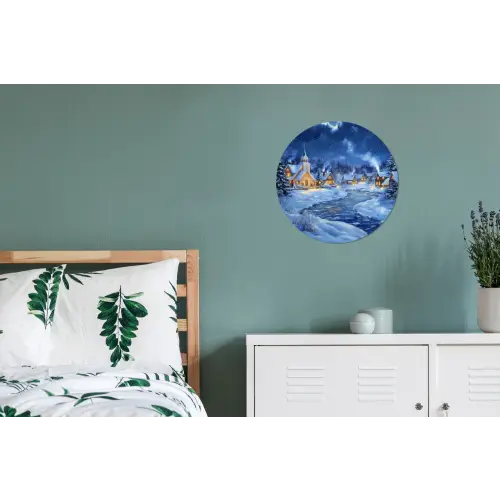 Winteravond - Kerstdorp - Donker Wandcirkel aluminium klein -slaapkamer