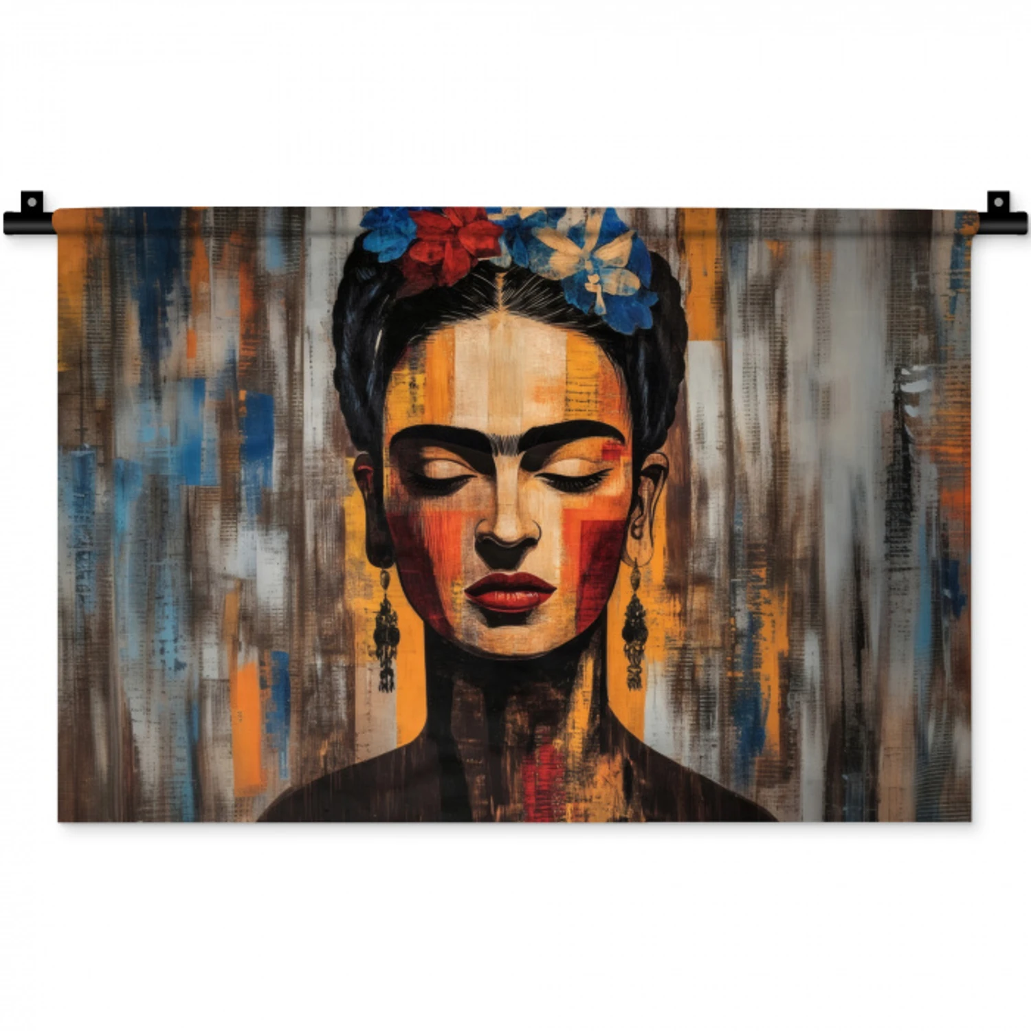 Portret - Vrouw - Bloemen Wandkleed katoen klein -zz3d