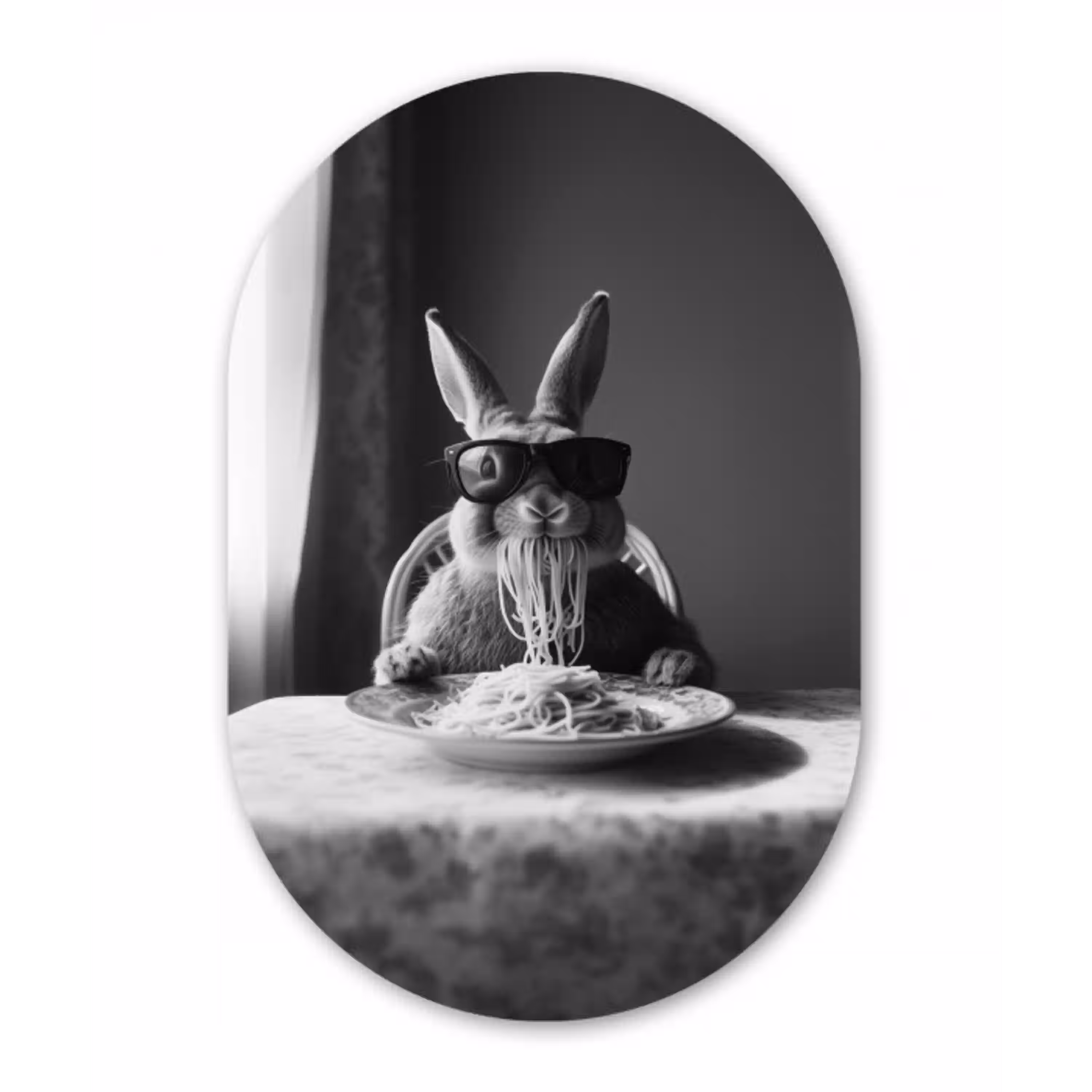 Konijn - Bunny - Zonnebril - Tafelkleed - Pasta - Schattig Wandcirkel Ovaal Glas middel -3d