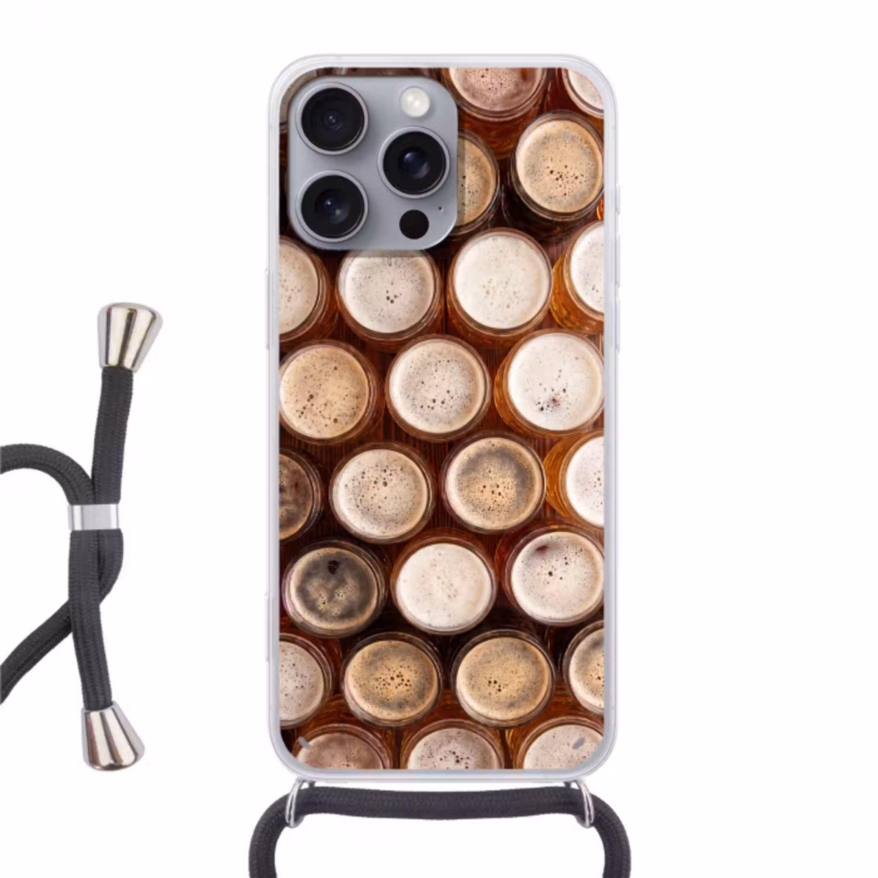 Eten - Glazen - Drank - Patroon - Bruin Hoesje iPhone 16 Pro Max met koord klein -3d