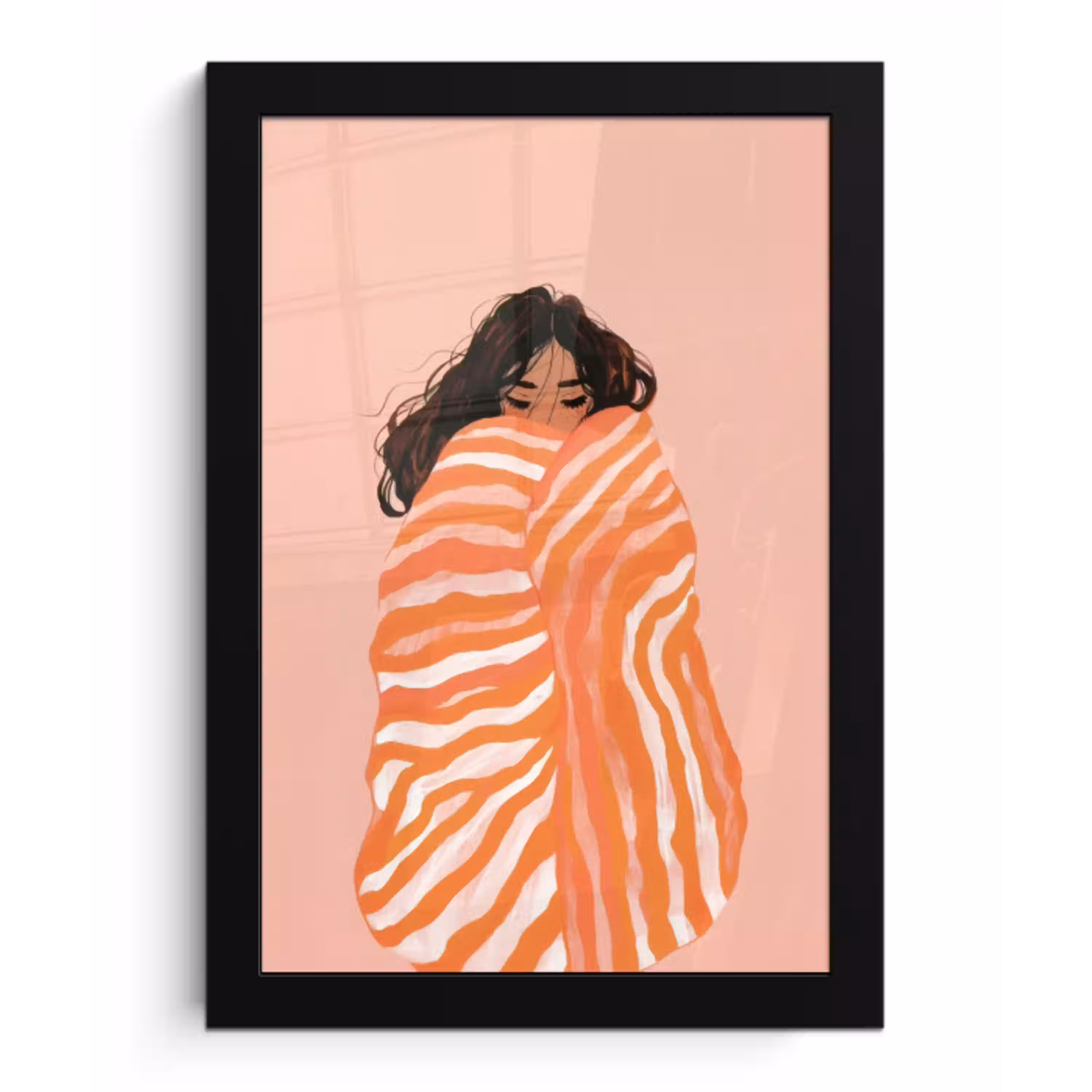 Meisje - Deken - Gestreept - Oranje fotolijst zwart zonder passe partout klein -3d