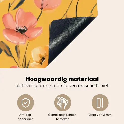 Bloemen - Geschilderd - Geel Inductie beschemer met haakjes klein -ky-onderkant-nl
