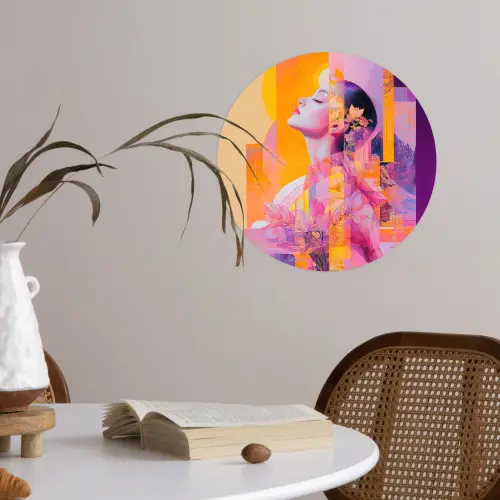Abstract - Portret - Vrouw - Kleurrijk Wandcirkel behangsticker klein -sfeer3