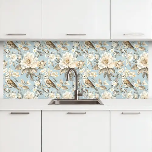 Botanisch - Zangvogel - Blauw keuken achterwand 2 middel 871 -3d