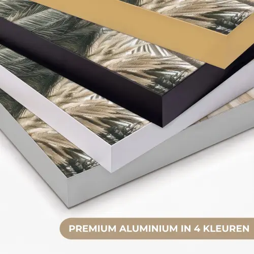 Gebouw - Palmbomen - Beige - Zon Textielframe zwart klein -USP_kleurenNL