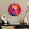 Kat - Kimono - Bloemen - Roze Fotolijst rond zonder passe partout klein -sfeer1