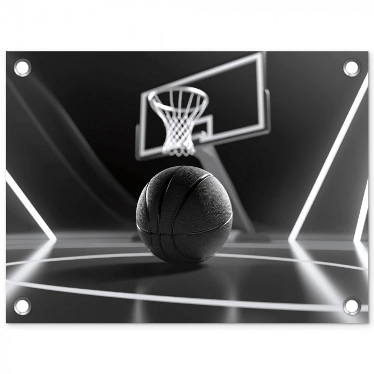 Basketbal - Basketbalveld - Lichtlijnen tuinposter los doek klein -3d