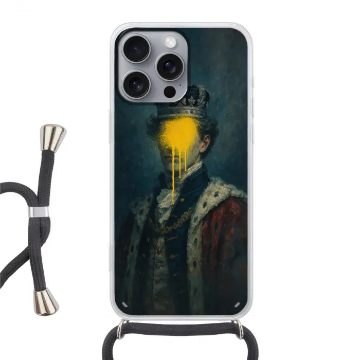 Koning - Portret - Druipende gele verf Hoesje iPhone 16 Pro Max met koord klein -3d