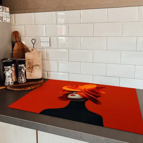 Oranje - Hoed - Vrouw Inductie beschermer vinyl 3mm klein -sfeer3