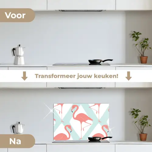 Flamingo - Mintgroen - Ruit keuken achterwand spatscherm klein 900 -voor_na_NL