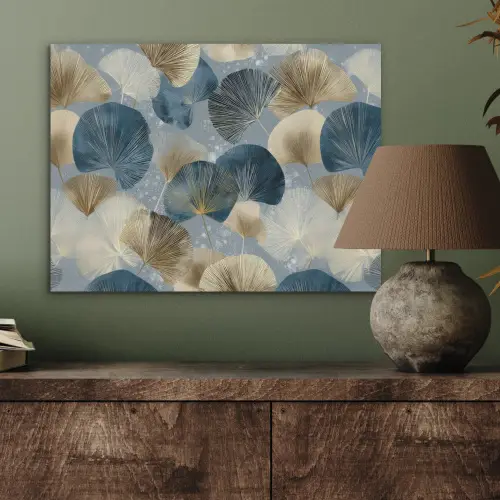 Bladeren - Abstract - Goud - Blauw PET vilt klein -sfeer2