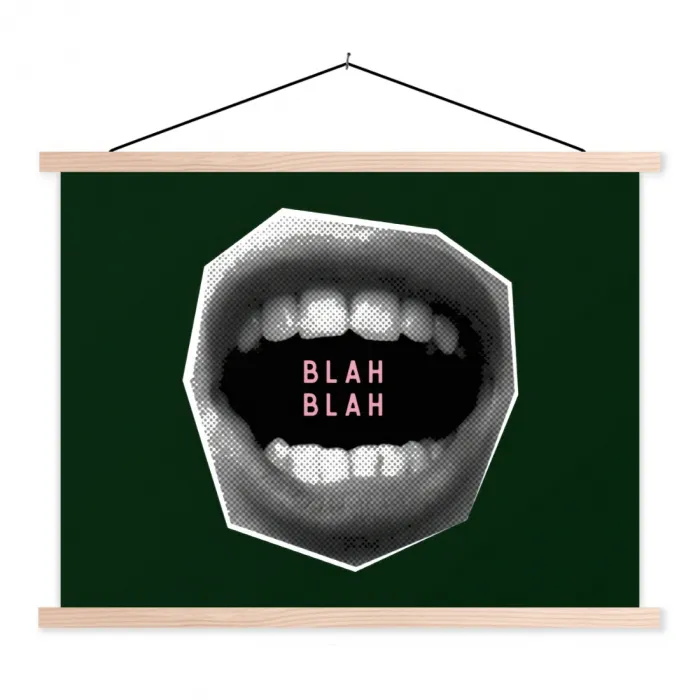 Mond - Groen - Illustratie - BLAH BLAH textielposter latten blank klein -3d