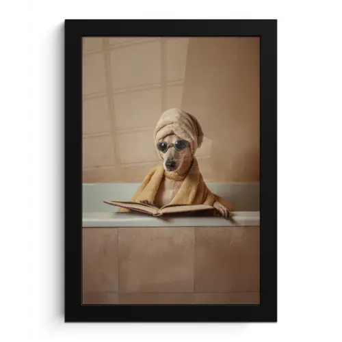 Bad - Hond - Boek - Zonnebril fotolijst zwart zonder passe partout klein -3d