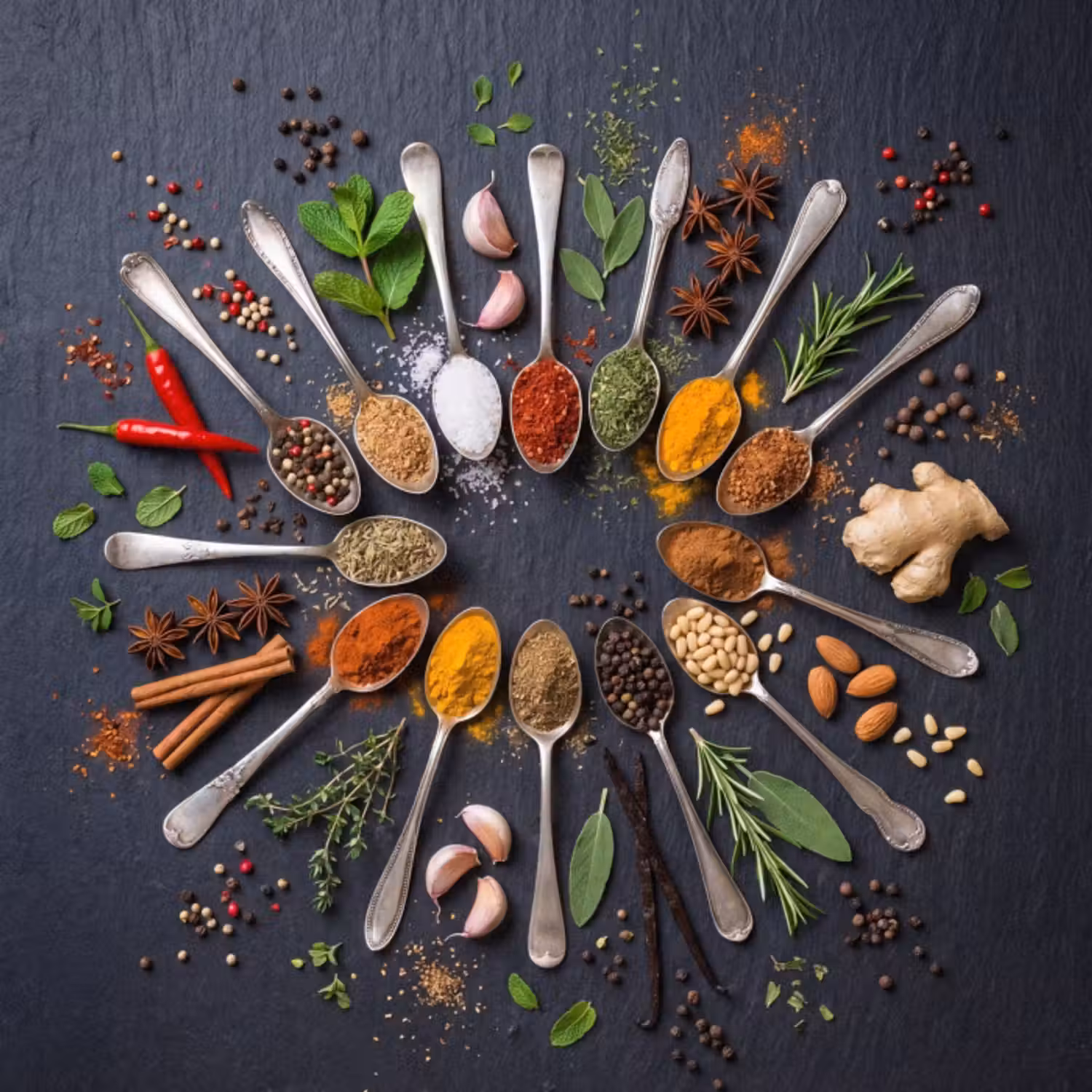 Behang - Kruiden - Lepels - Culinair - Kleurrijk - Sfeervol